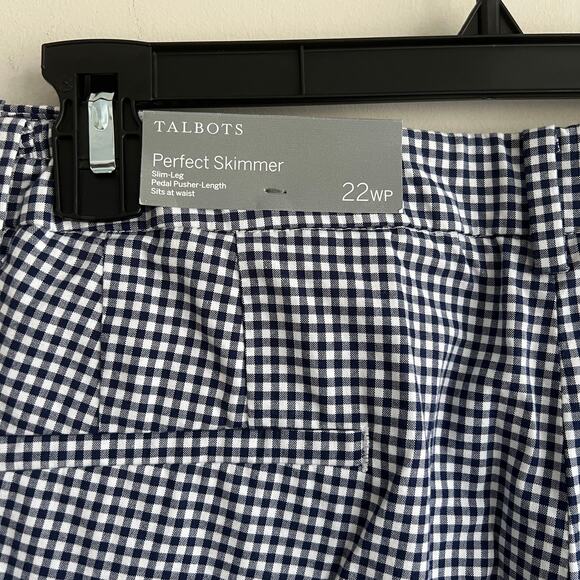 Talbots Perfect Skimmer Pedal Pusher Pants Slim Leg Navy White Check 22WP NWT - Picture 6 of 9